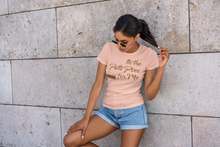 Load image into Gallery viewer, woman leaning on wall wearing heather prism peach t-shirt that says It's the Patti Pies for Me. 333 Explosion logo on left sleeve. T-shirt colors also available is heather dust