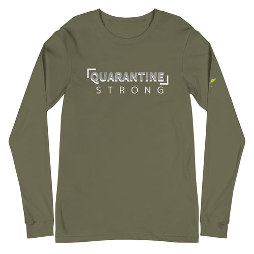 Olive green Long Sleeve T-shirt with Quarantine Strong and 333 Explosion on left sleeve. t-shirt colors available black, navy, maroon, red, dark grey heather, athletic heather 