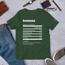 Load image into Gallery viewer, Forest green t-shirt with all the 7 principles of Kwanzaa in a ingredients format
