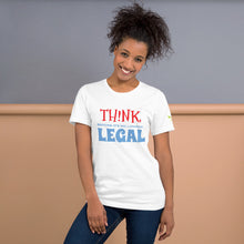 Load image into Gallery viewer, woman in white t-shirt the Think before its not longer legal. 333 Explosion logo on left sleeve
